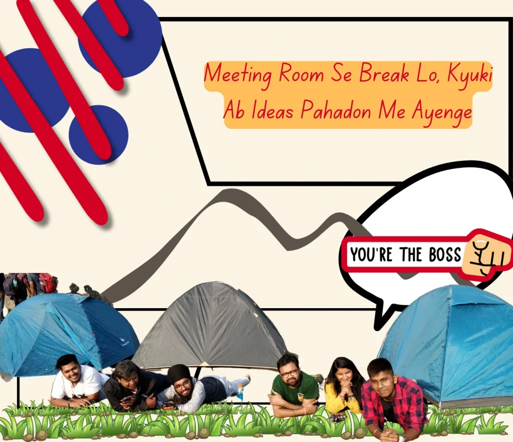 Group of friends camping in tents on grass, relaxing outdoors, perfect for tours and travels business