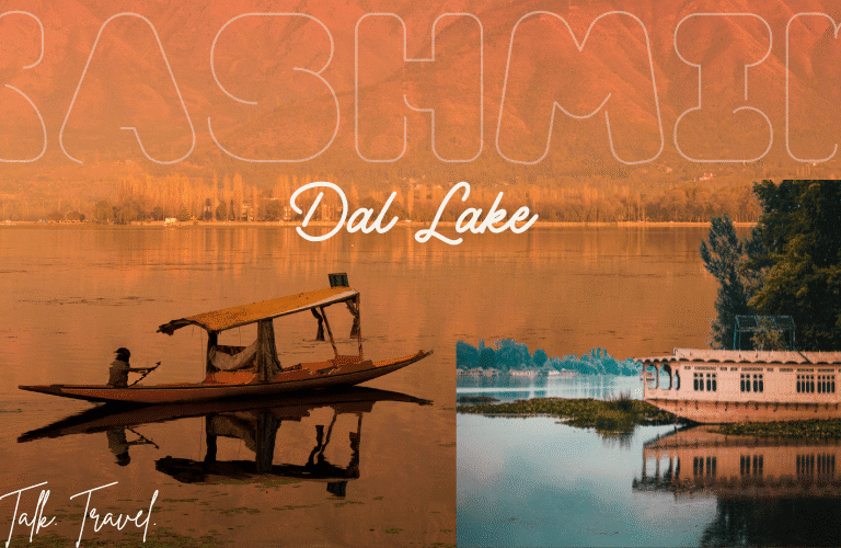 Traditional shikara on Dal Lake at sunset in Kashmir, part of Kashmir Tour Packages