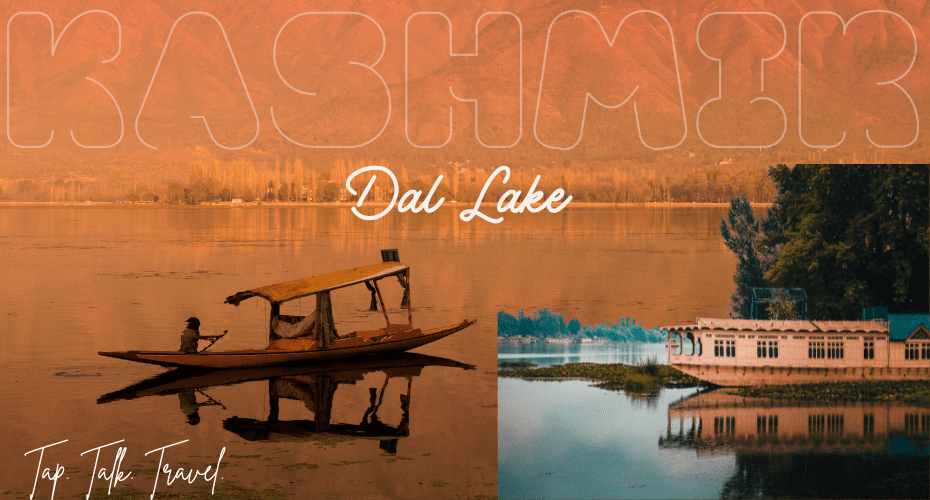 Traditional shikara on Dal Lake at sunset in Kashmir, part of Kashmir Tour Packages